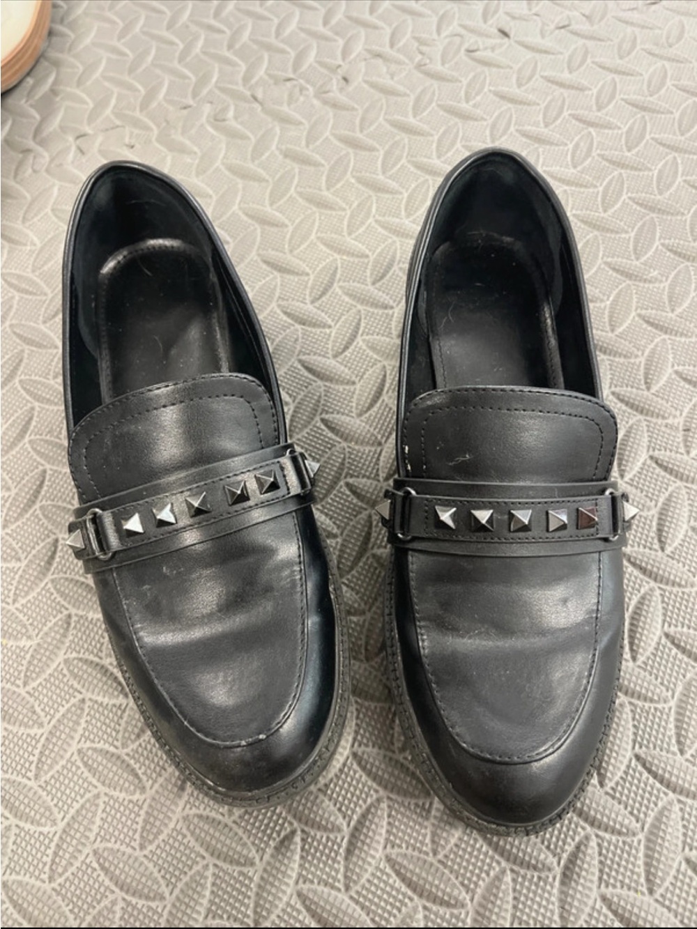 Marc Fisher Black Leather Studded Penny Loafers